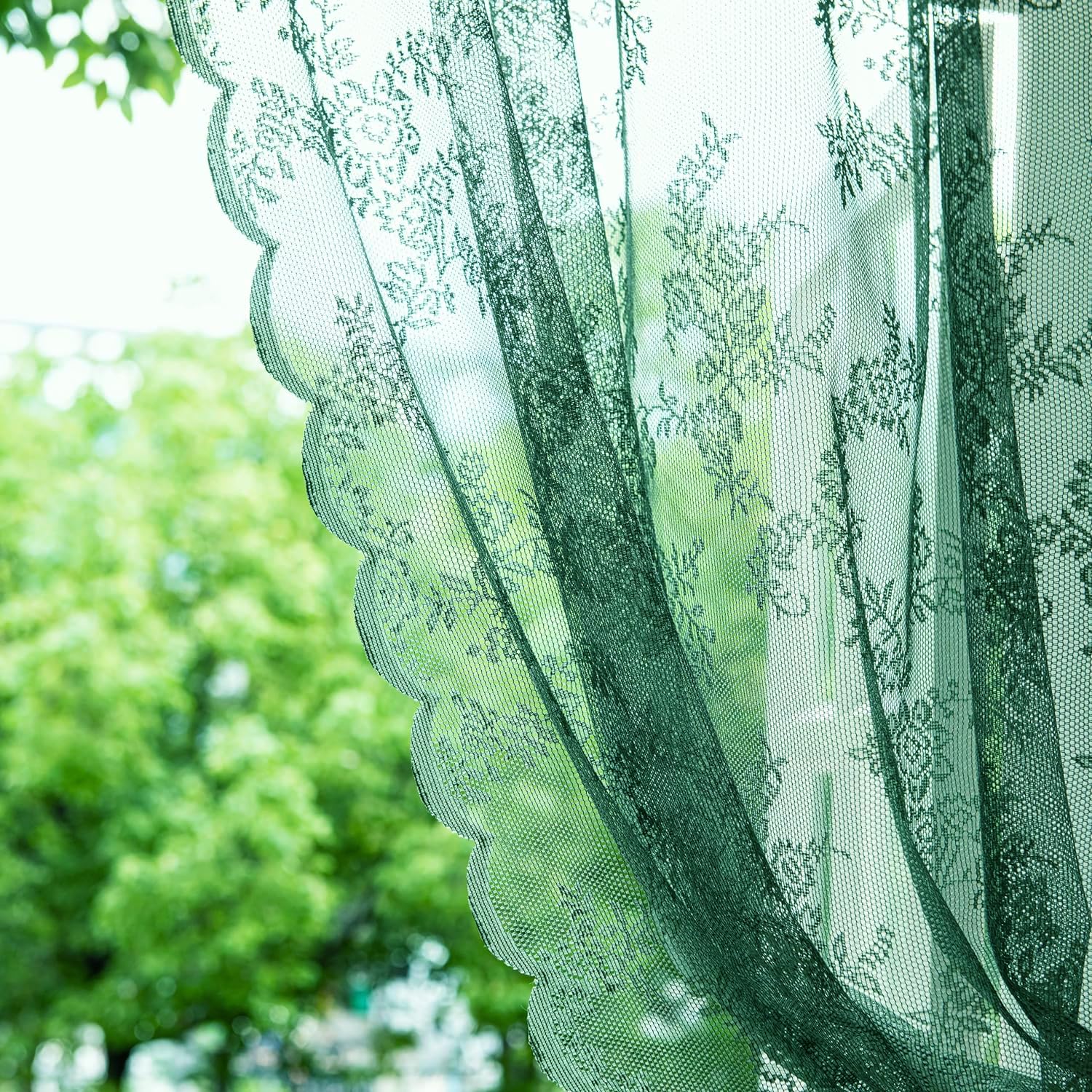 Amazon｜Deeproveダークグリーンレースシアーカーテン45インチ長さ2